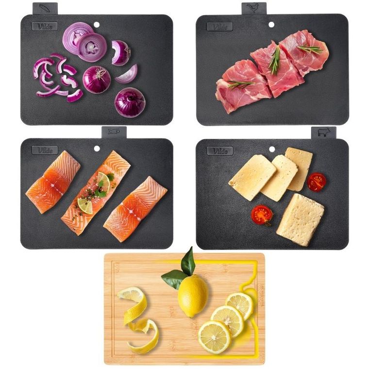 Vilde, deski do krojenia ze stojakiem, 5 elementów