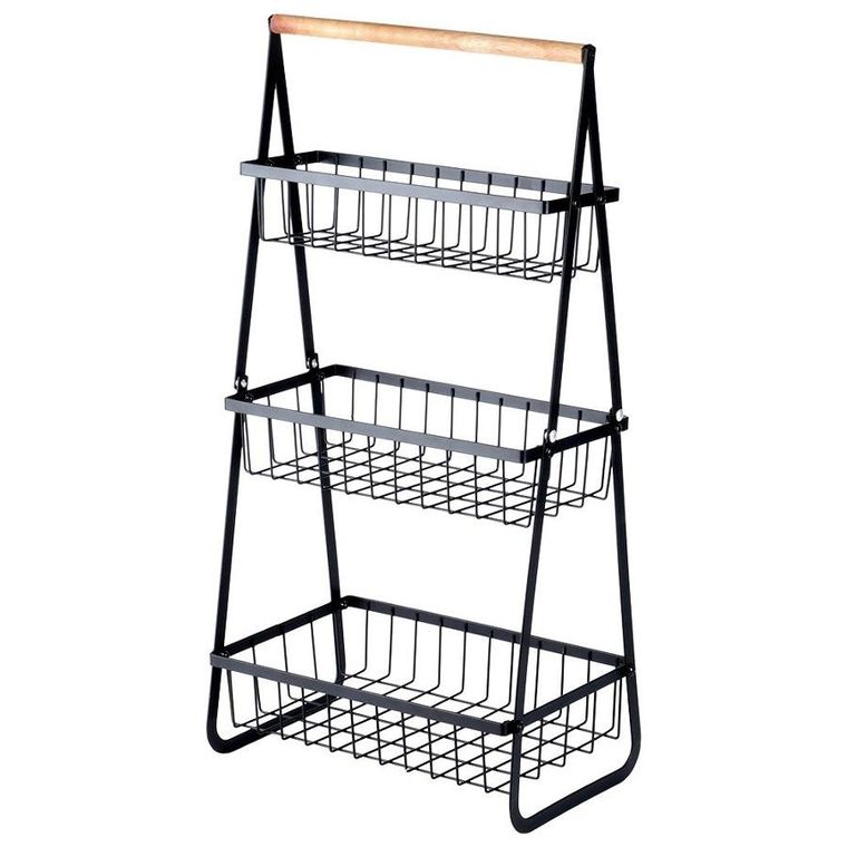 Vilde, koszyk na owoce metalowy, 3-poziomowy, czarny