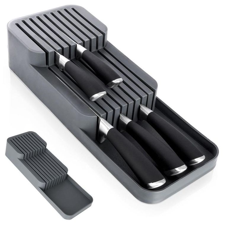 Vilde, organizer do szuflady na noże kuchenne, szary, 39-14.5-7.5 cm