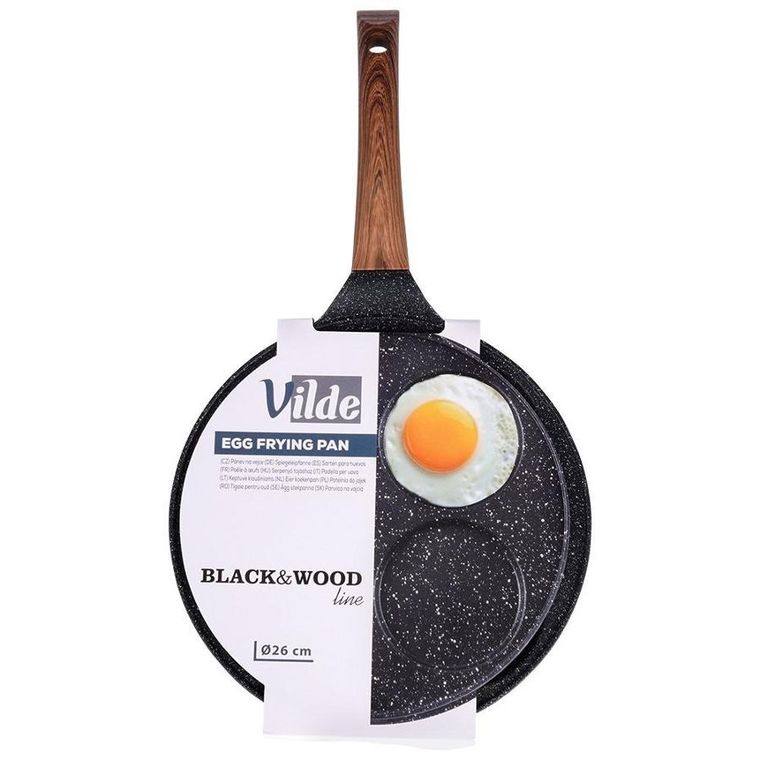Vilde, patelnia do jajek granitowa, 4 otwory, Black&Wood, 26 cm