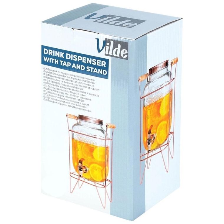 Vilde, słój szklany do napojów z kranikiem i stojakiem, 4,2l
