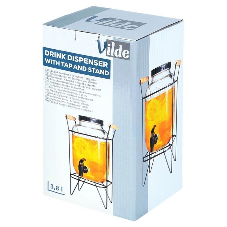 Vilde, słój szklany do napojów z kranikiem i stojakiem, 4,2l