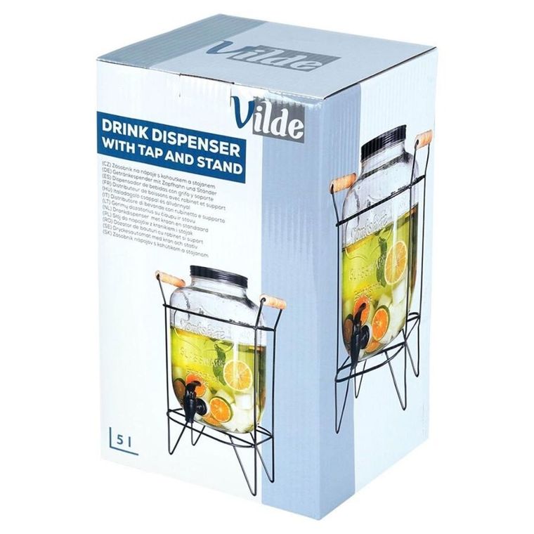 Vilde, słój szklany do napojów z kranikiem i stojakiem, 5,5l