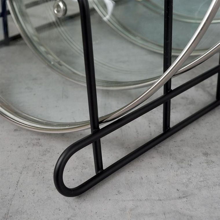 Vilde, stojak na pokrywki i talerze, metalowy, czarny, 34-18-18 cm