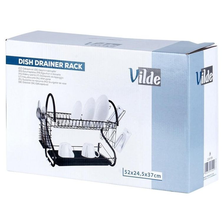 Vilde, suszarka na naczynia, czarna, 2-poziomowa, 52-24.5-38 cm