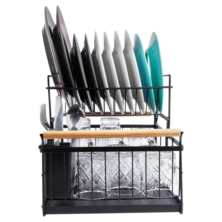 Vilde, suszarka na naczynia, czarna dwupoziomowa, 48-29-28.5 cm