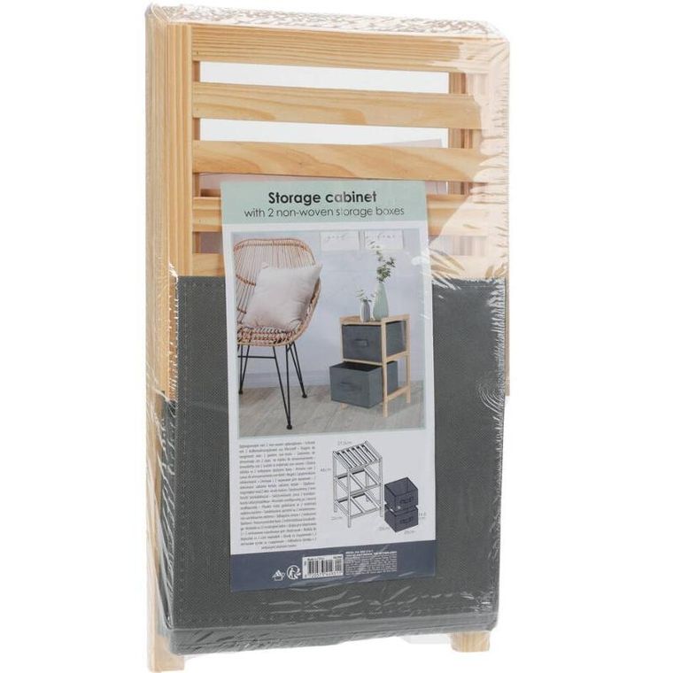 Vilde, szafka drewniana szara z dwoma szufladami, 46 cm