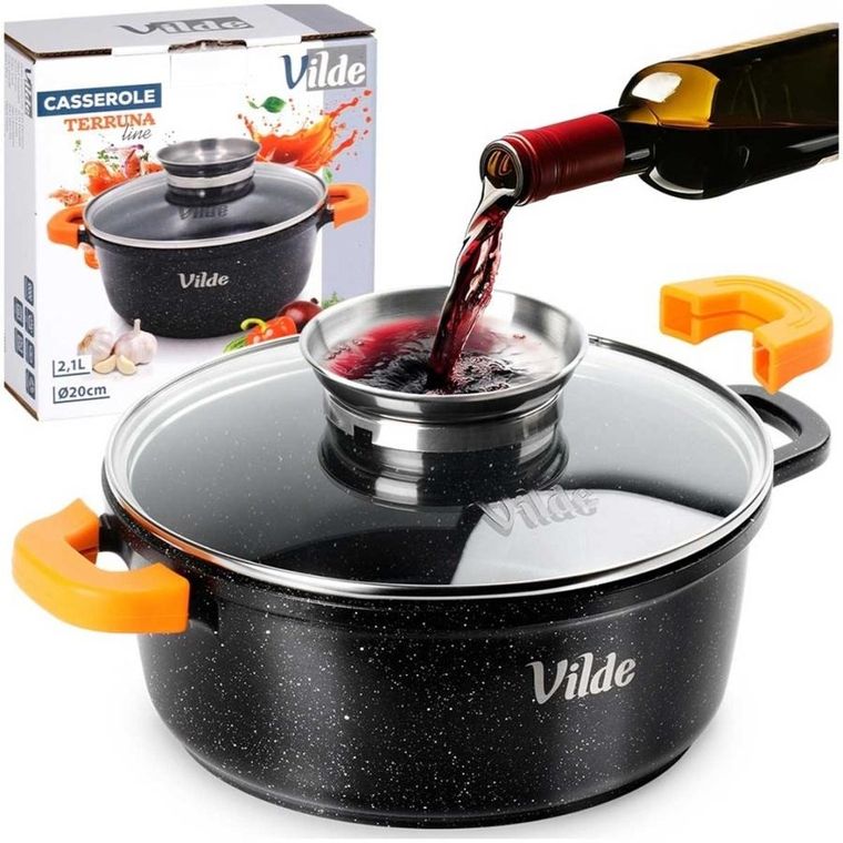 Vilde, Terruna Aroma, garnek ze szklaną pokrywką, granitowy, 20 cm, 2,1l