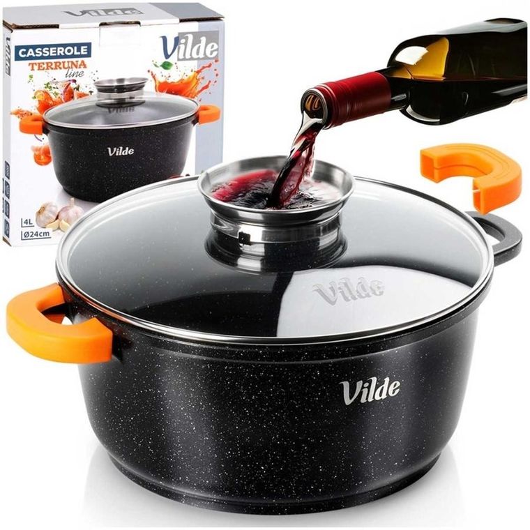 Vilde, Terruna Aroma, garnek ze szklaną pokrywką, granitowy, 24 cm, 4l