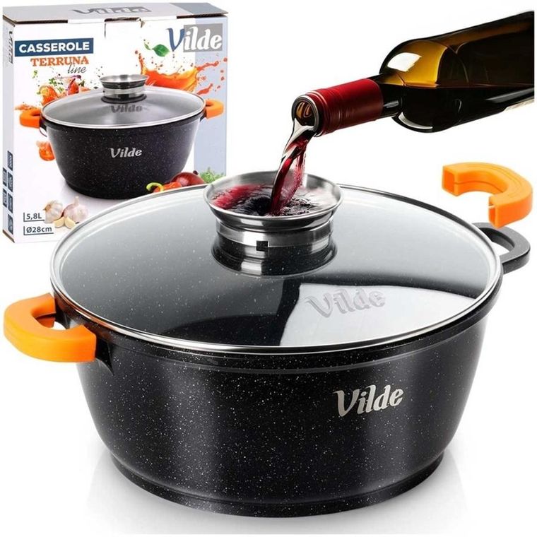 Vilde, Terruna Aroma, garnek ze szklaną pokrywką, granitowy, 28 cm, 5,8l