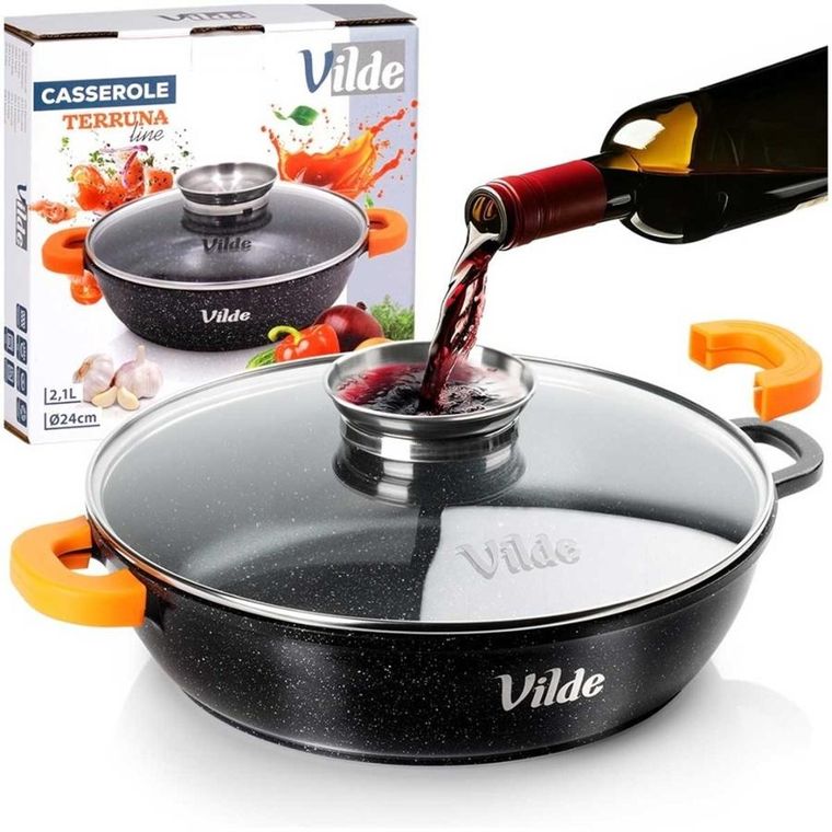 Vilde, Terruna Aroma, patelnia granitowa, ze szklaną pokrywką, głęboka, 24 cm, 2,1l