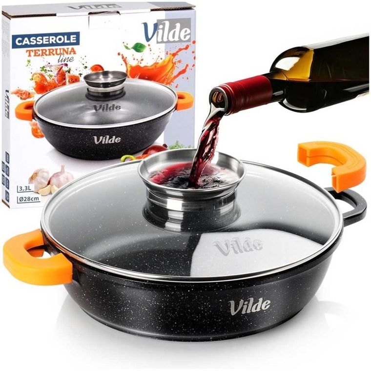 Vilde, Terruna Aroma, patelnia granitowa, ze szklaną pokrywką, głęboka, 28 cm, 3,3l