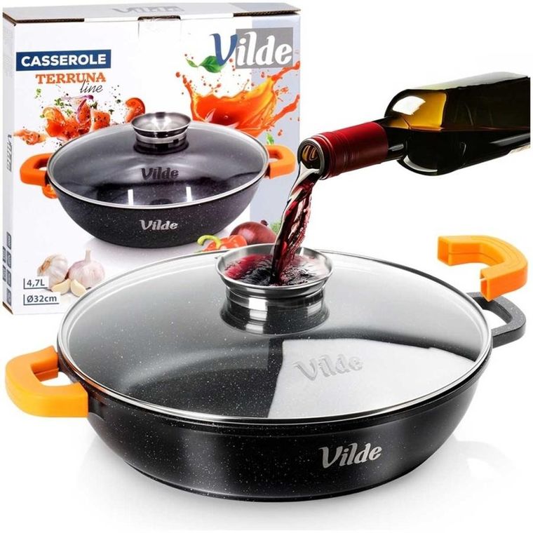 Vilde, Terruna Aroma, patelnia granitowa, ze szklaną pokrywką, głęboka, 32 cm, 4,7l