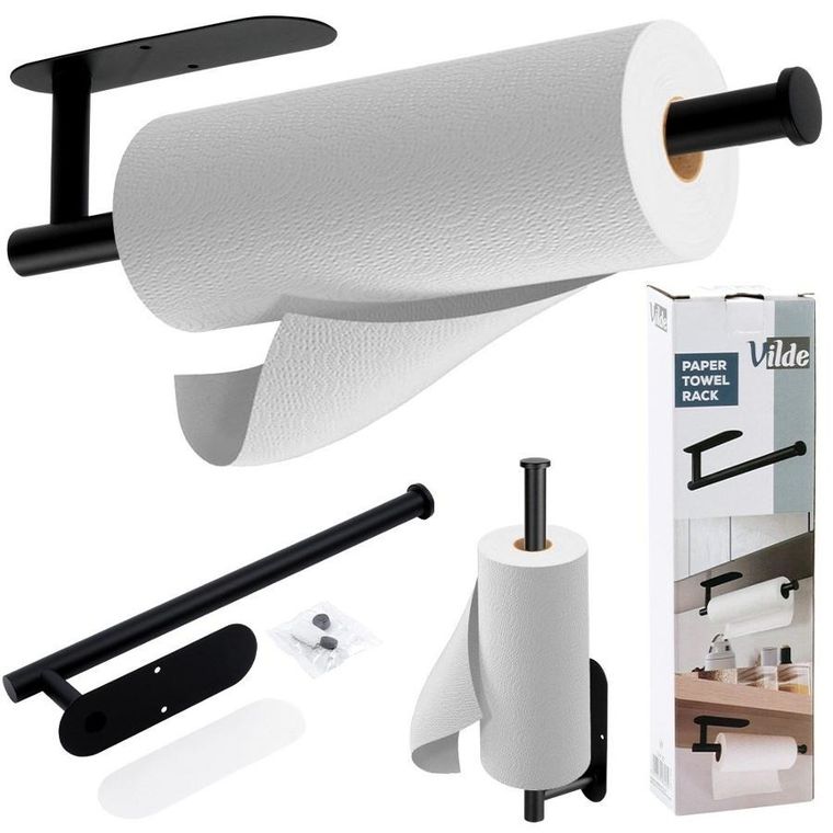 Vilde, wieszak na ręcznik papierowy, stalowy, czarny