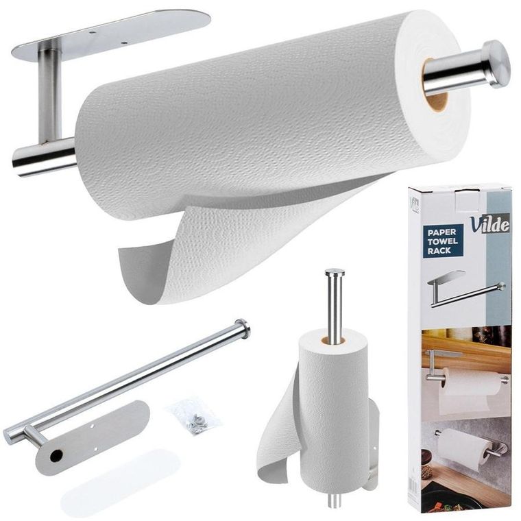 Vilde, wieszak na ręcznik papierowy, stalowy, srebrny