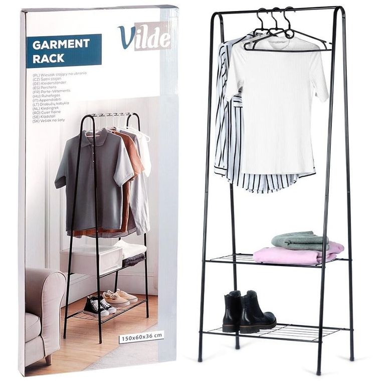 Vilde, wieszak, stojący na ubrania, metalowy czarny, 153 cm