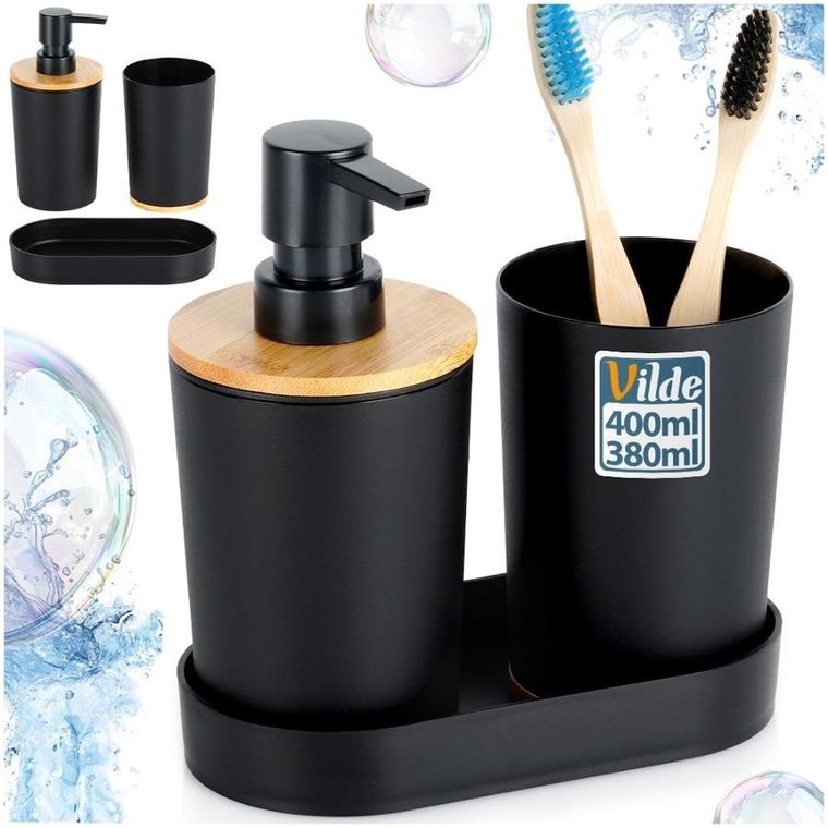 Vilde, zestaw łazienkowy, czarny, 3 el.