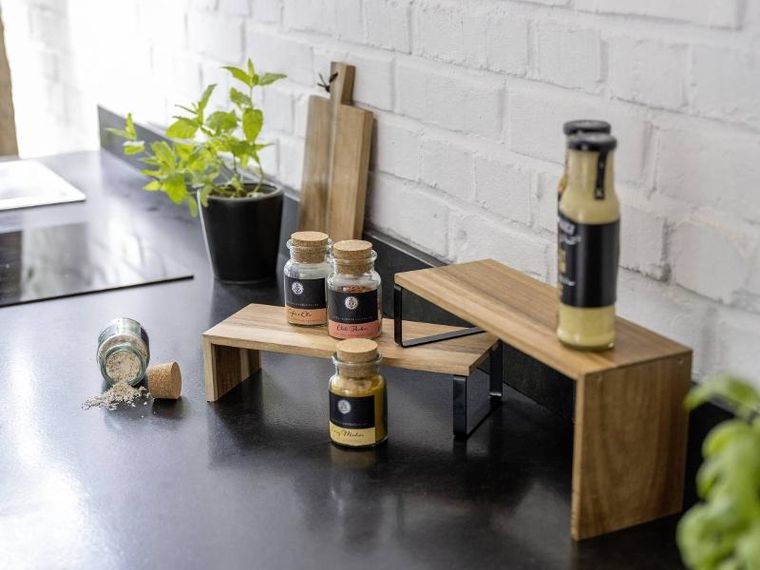 Wenko, półka kuchenna narożna, drewno akacjowe, Vali