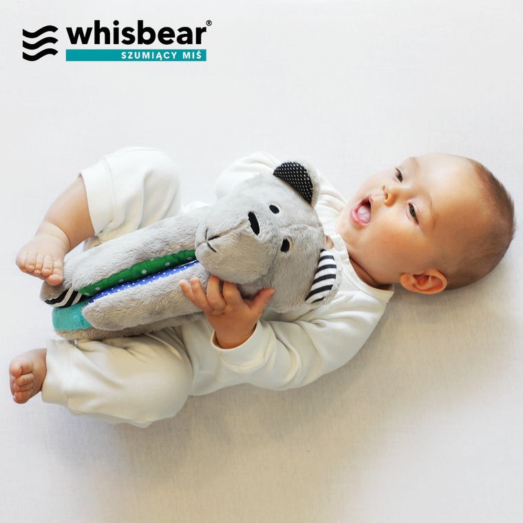 Whisbear - Szumiący Miś Soft, maskotka szumiąca z czujnikiem płaczu, turkus