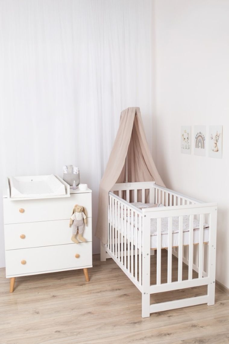 Yoonco, IWI, łóżeczko drewniane z barierką, białe