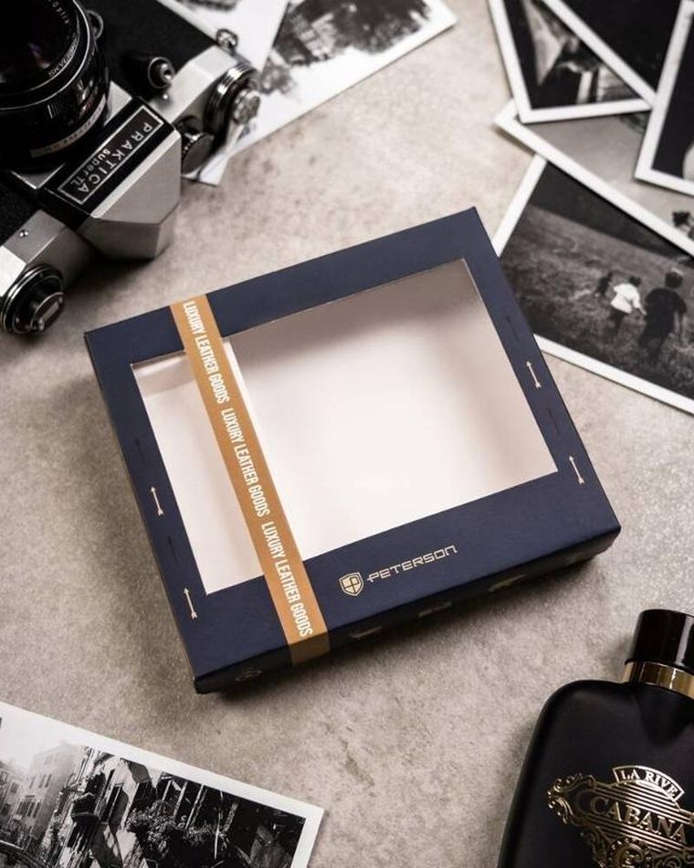 Zestaw: Portfel, Brelok, czarny, skórzany, RFID, Peterson