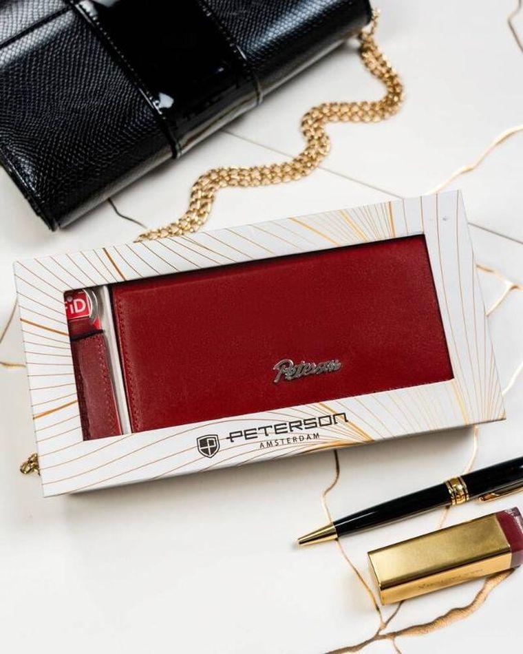 Zestaw: Portfel, Brelok, czerwony, skórzany, RFID, Peterson