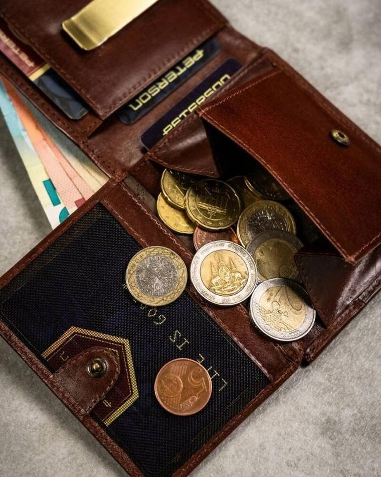 Zestaw: Portfel, Etui na karty, Brelok, brązowy, skórzany, RFID, Peterson