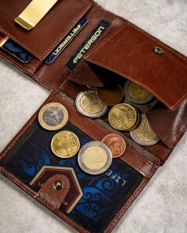 Zestaw: Portfel, Etui na karty, Brelok, RFID, brązowy, skórzany, Peterson