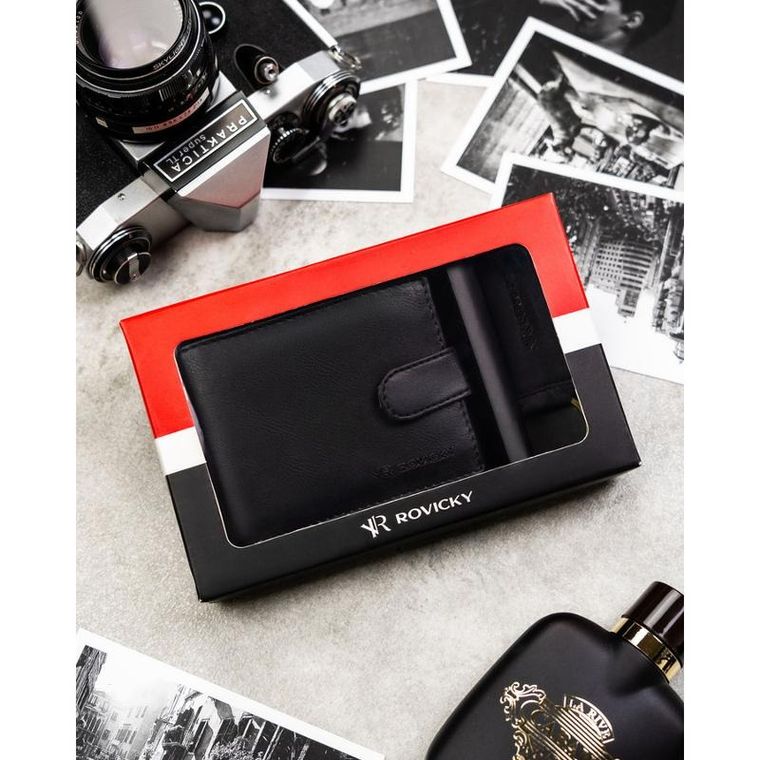 Zestaw prezentowy: Portfel, Brelok, czarny, skóra ekologiczna, Rovicky