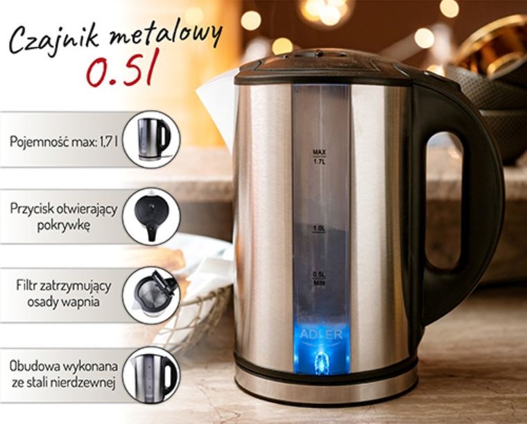 Adler, czajnik elektryczny, 1.7l, AD1216
