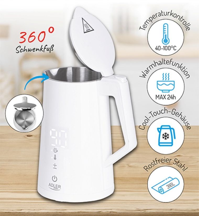 Adler, czajnik elektryczny, AD 1345w, biały