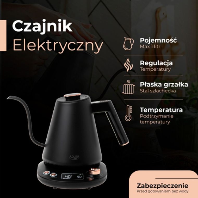 Adler, czajnik elektryczny z długą wylewką, 1,0l