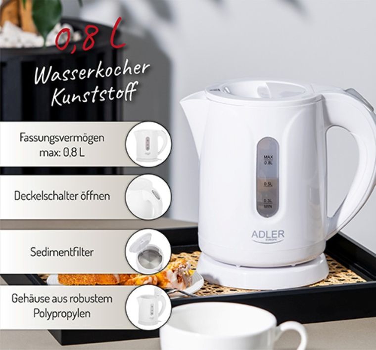 Adler, czajnik plastikowy, 0,8l