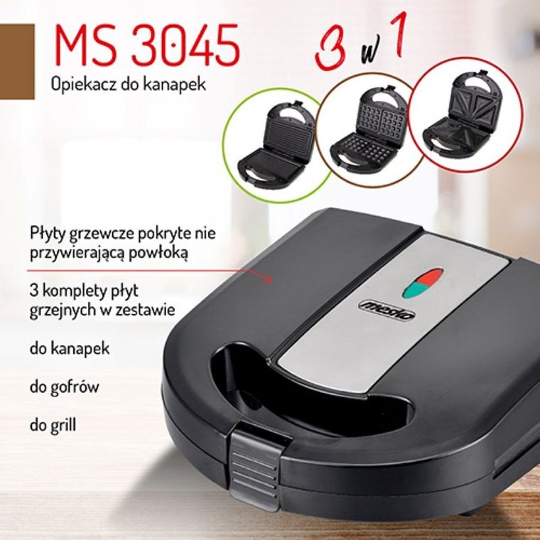 Adler, opiekacz do kanapek, 3w1, MS 3045, 750W, czarny