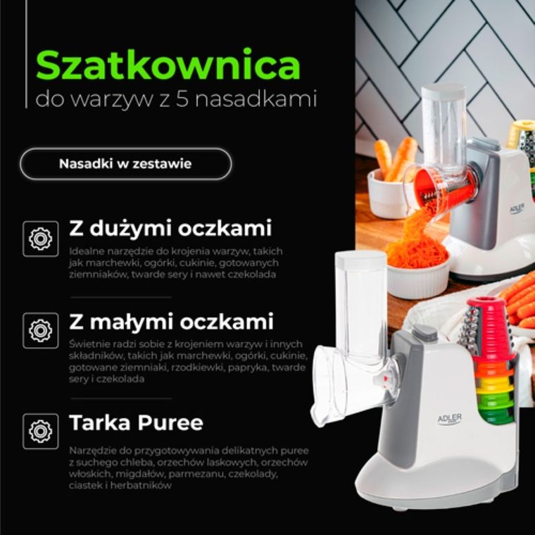 Adler, szatkownica do warzyw z 5 nasadkami