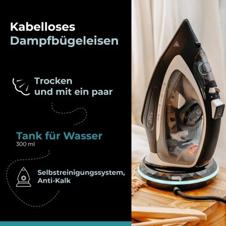 Adler, żelazko parowe, bezprzewodowe