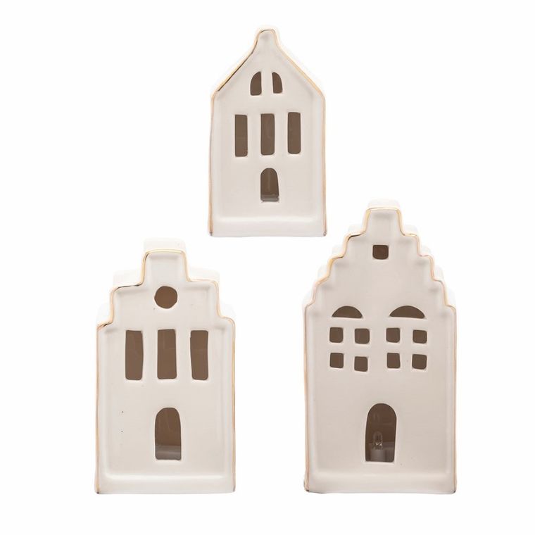 Altom Design, zestaw prezentowy: komplet domków LED ze złotą linią, 3 szt.