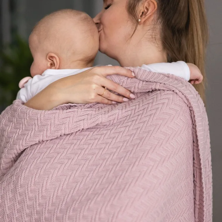 BabyOno, kocyk dzianinowy, bawełniany, różowy