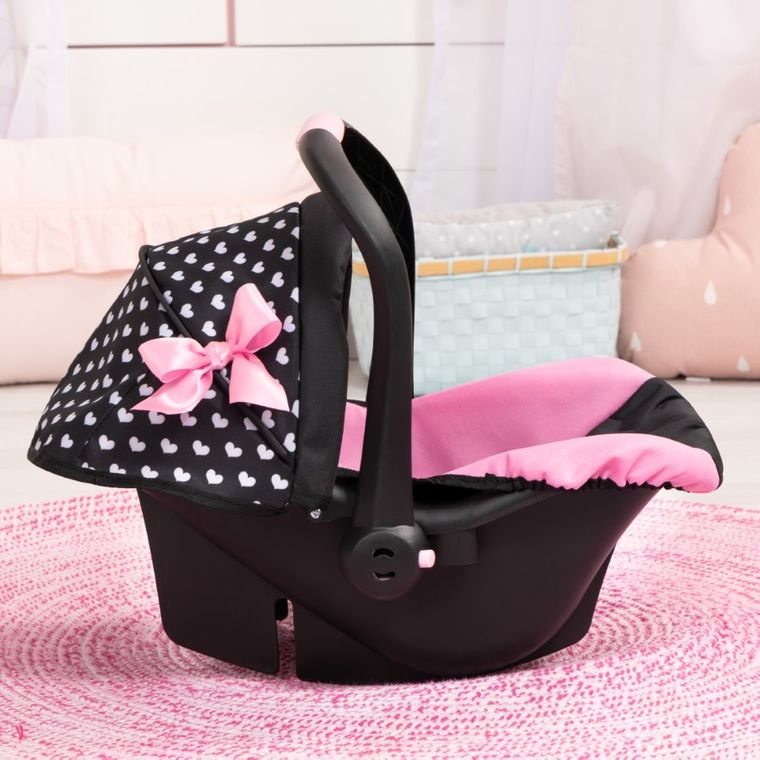 Bayer Design, Deluxe, fotelik samochodowy dla lalek z baldachimem, czarno-różowy