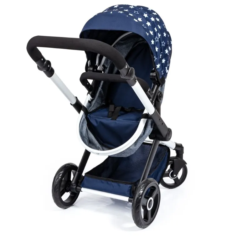 Bayer Design, Xeo Combi, głęboki wózek dla lalek z torbą, ciemnoniebieski z gwiazdkami