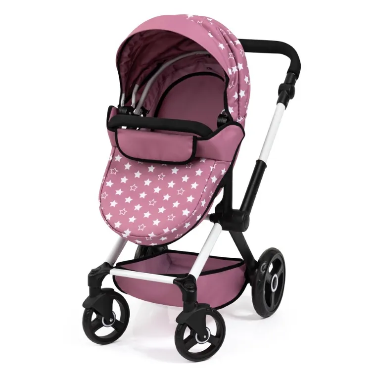 Bayer Design, Xeo Combi, głęboki wózek dla lalek z torbą, różowy w gwiazdki