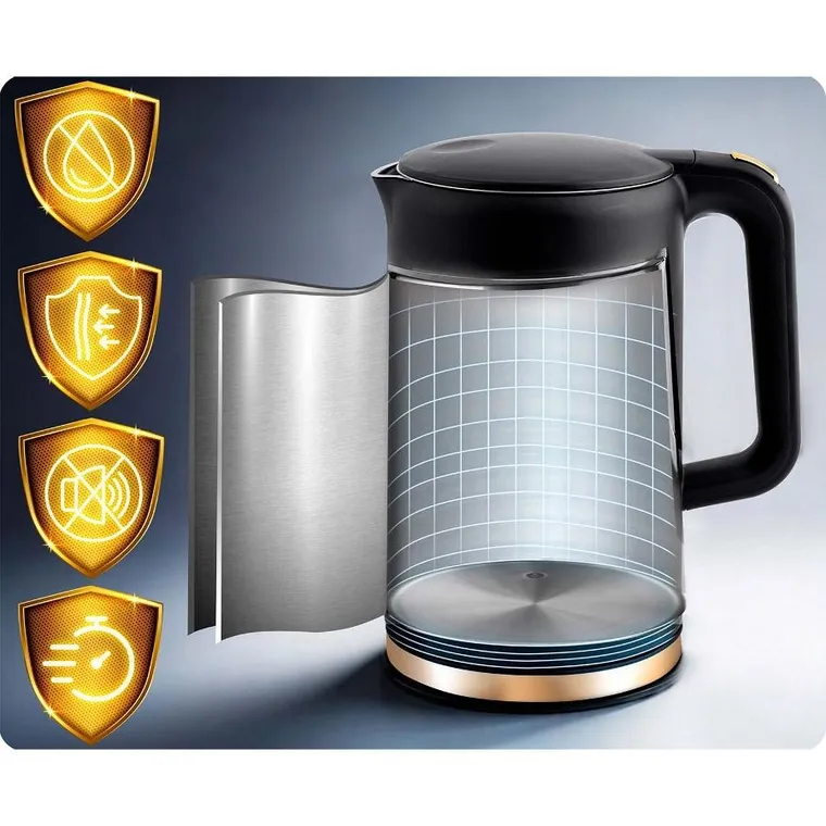 Berdsen, czajnik elektryczny, czarno-złoty, 1,7l, BD-712