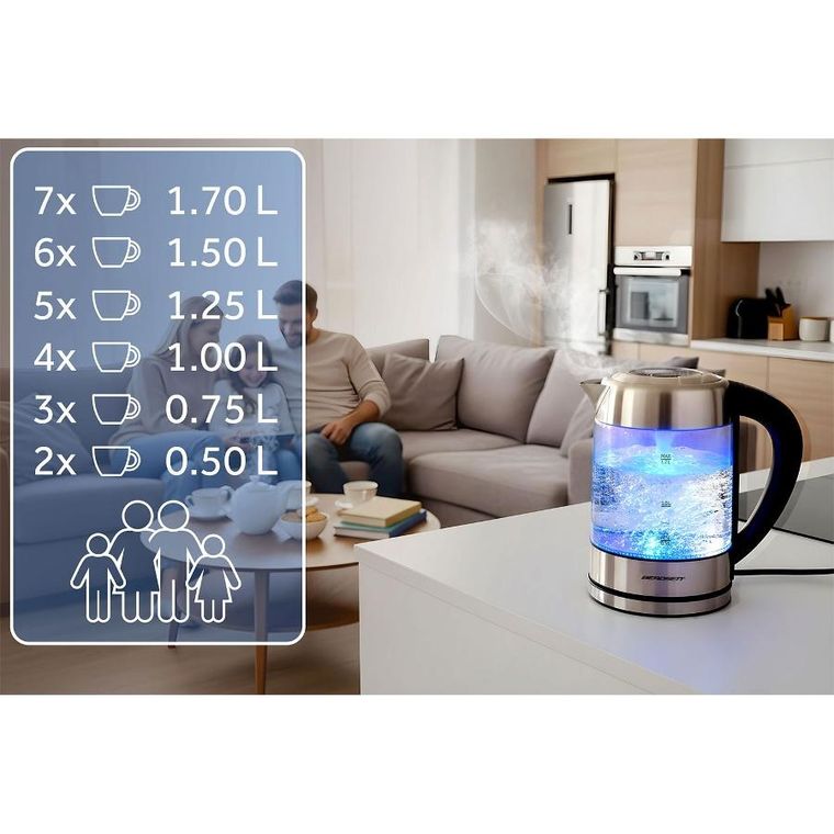 Berdsen, czajnik elektryczny, szklany z regulacją temperatury, 1,7l, 2200W, BD-714