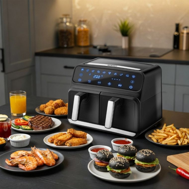 Berdsen, frytkownica beztłuszczowa, air fryer, czarno-srebrna, 8l, BD-653