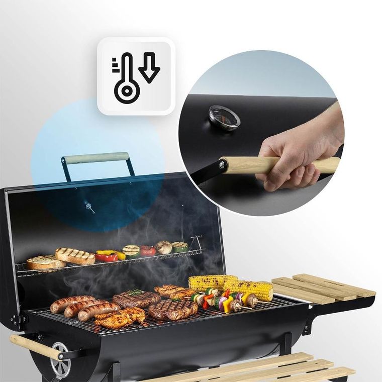 Berdsen, grill węglowy, ogrodowy, beczka z kominem, półki + termometr + popielnik, czarny, BD-895