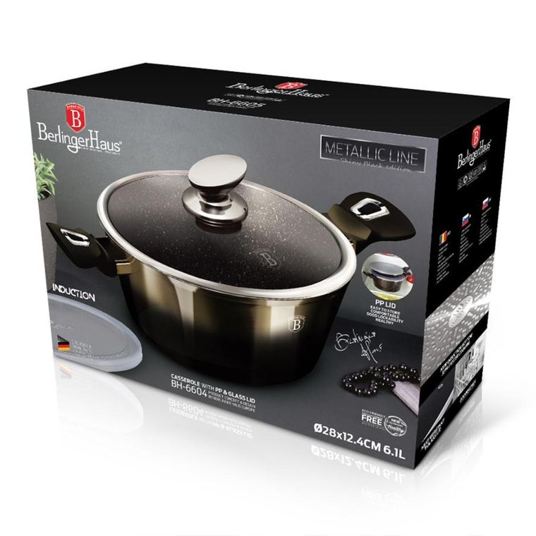 Berlinger Haus, Shiny Black, garnek granitowy, 6.1l