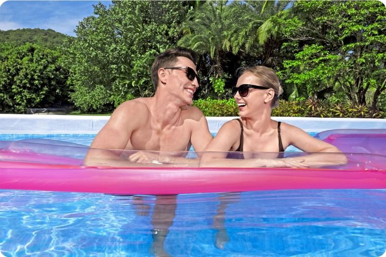 Bestway, basen stelażowy z pompą filtrującą i drabinką, prostokątny, 549-274-122 cm, 12w1