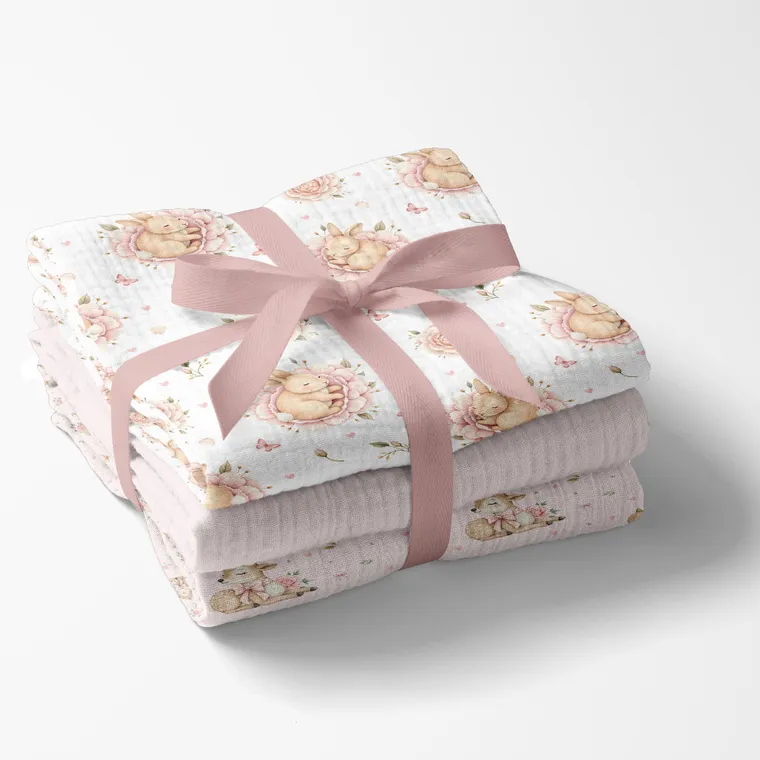 Bocioland, pieluszki muślinowe, marszczone, różowe, 70-70 cm, 3 szt.