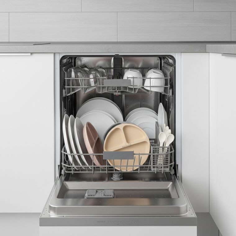 Bocioland, silikonowy talerzyk z przyssawkami i przegródkami, beżowy