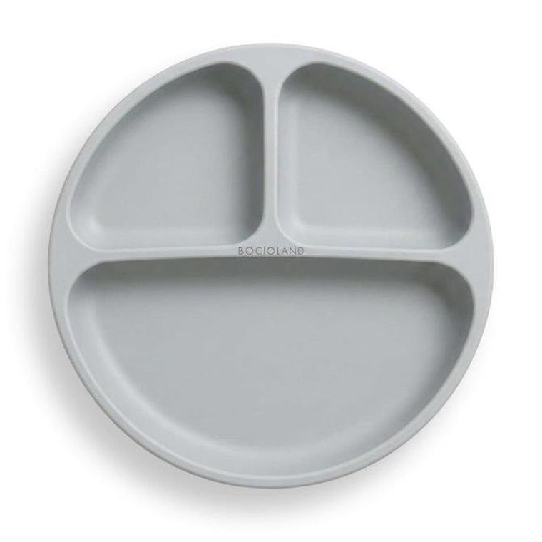 Bocioland, silikonowy talerzyk z przyssawkami i przegródkami, jasny szary
